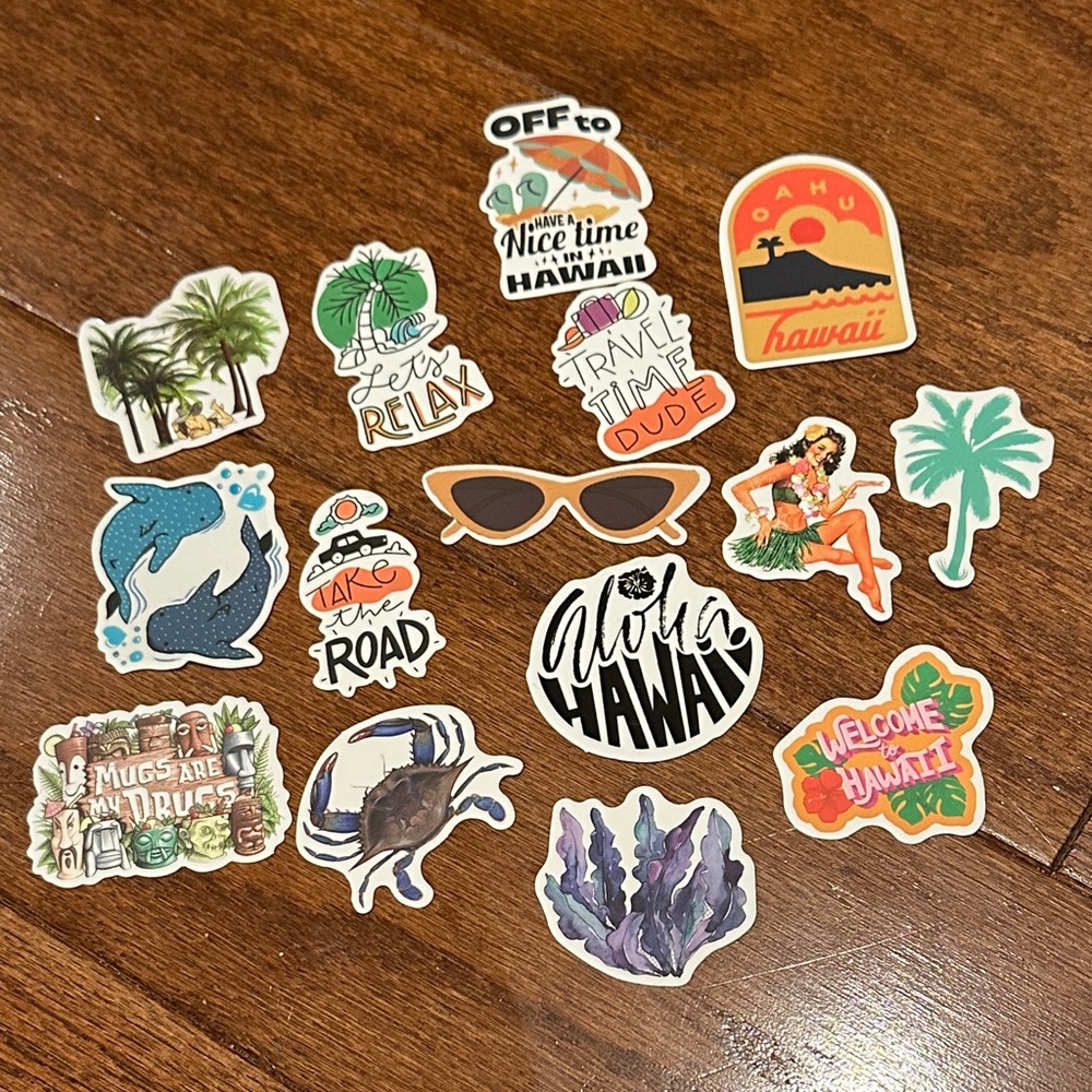 Hawaii and vacation Themed Sticker bundle—15 total